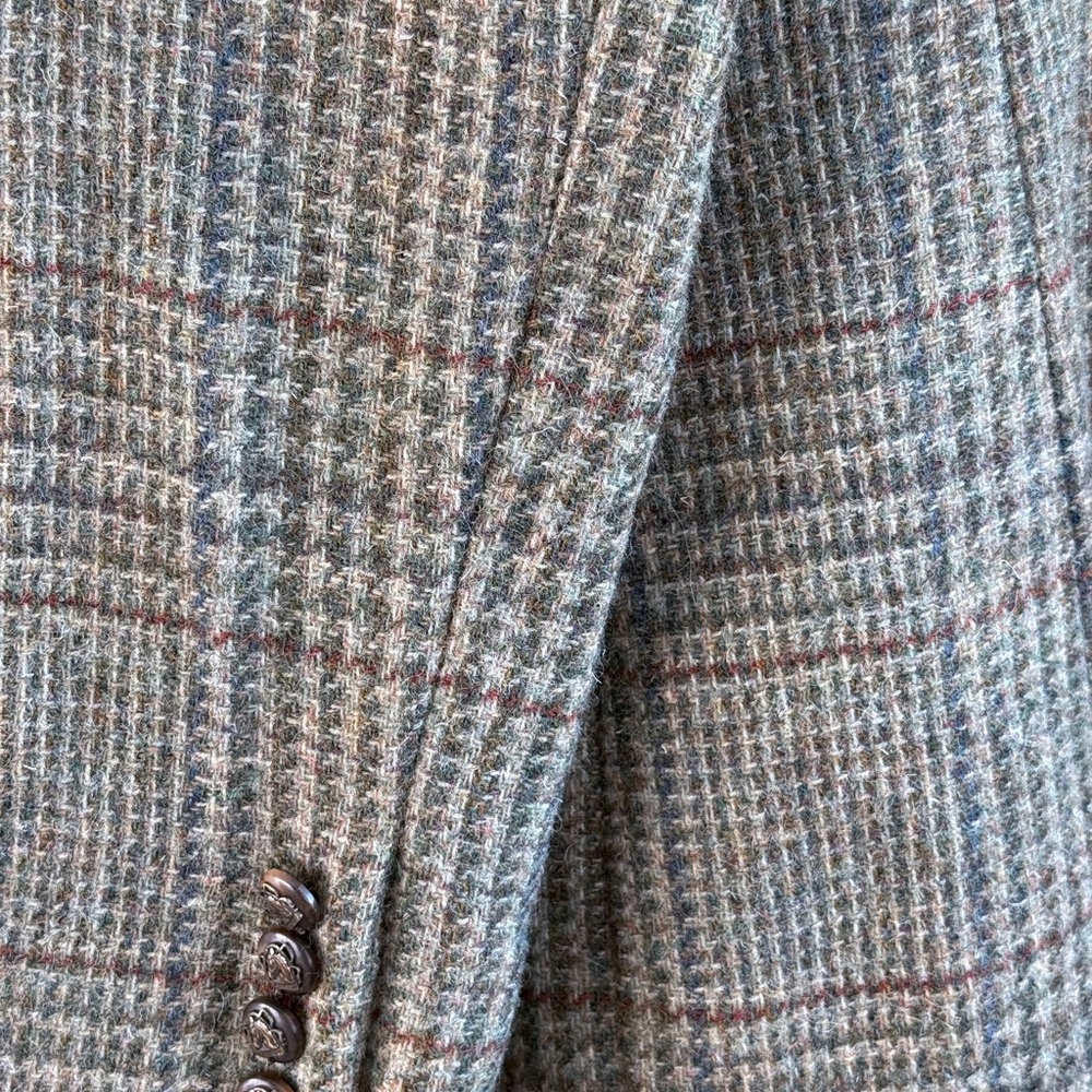 Lauren Ralph Lauren Wool Tweed Blazer Moss Green Plaid Equestrian Academia - Picture 8 of 9